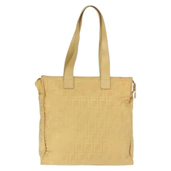 FENDI Zucca Canvas Hand Bag Yellow Gold Auth